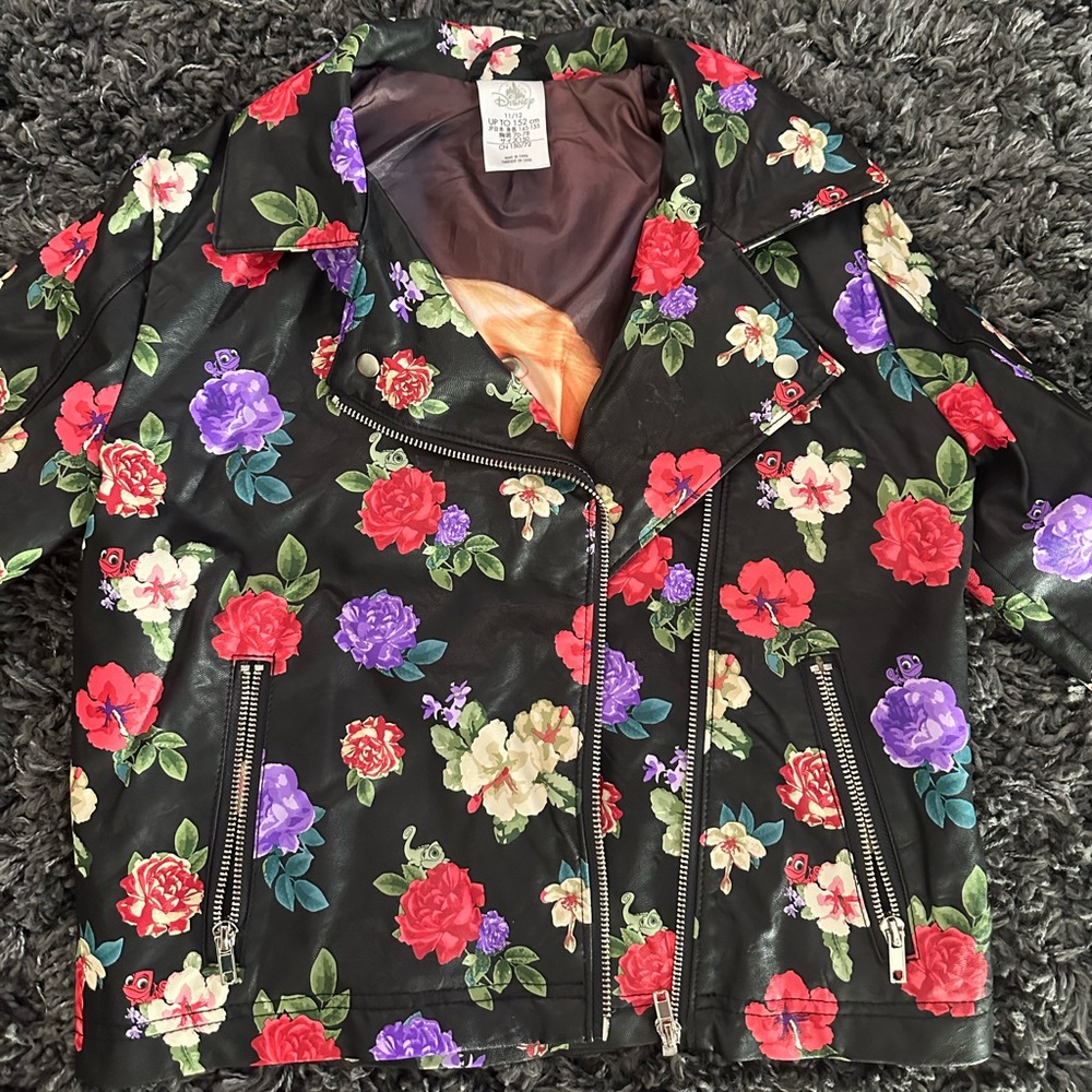 Disney Rapunzel Jacket Black Floral Size 11/12 Tangled